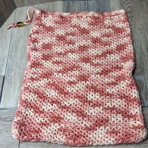 Handmade Crochet Drawstring Bag – Pink & Cream Variegated Yarn - Boho Pouch